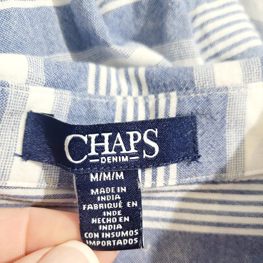 Chaps Chambray Tunic Shirt Womens Size Medium Striped 100% Cotton Button Top - Picture 6 of 11